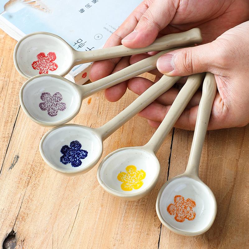 Hand-painted Ceramic Spoon: Cute Long Handle for Dessert, Coffee, Soup, and Kids.
