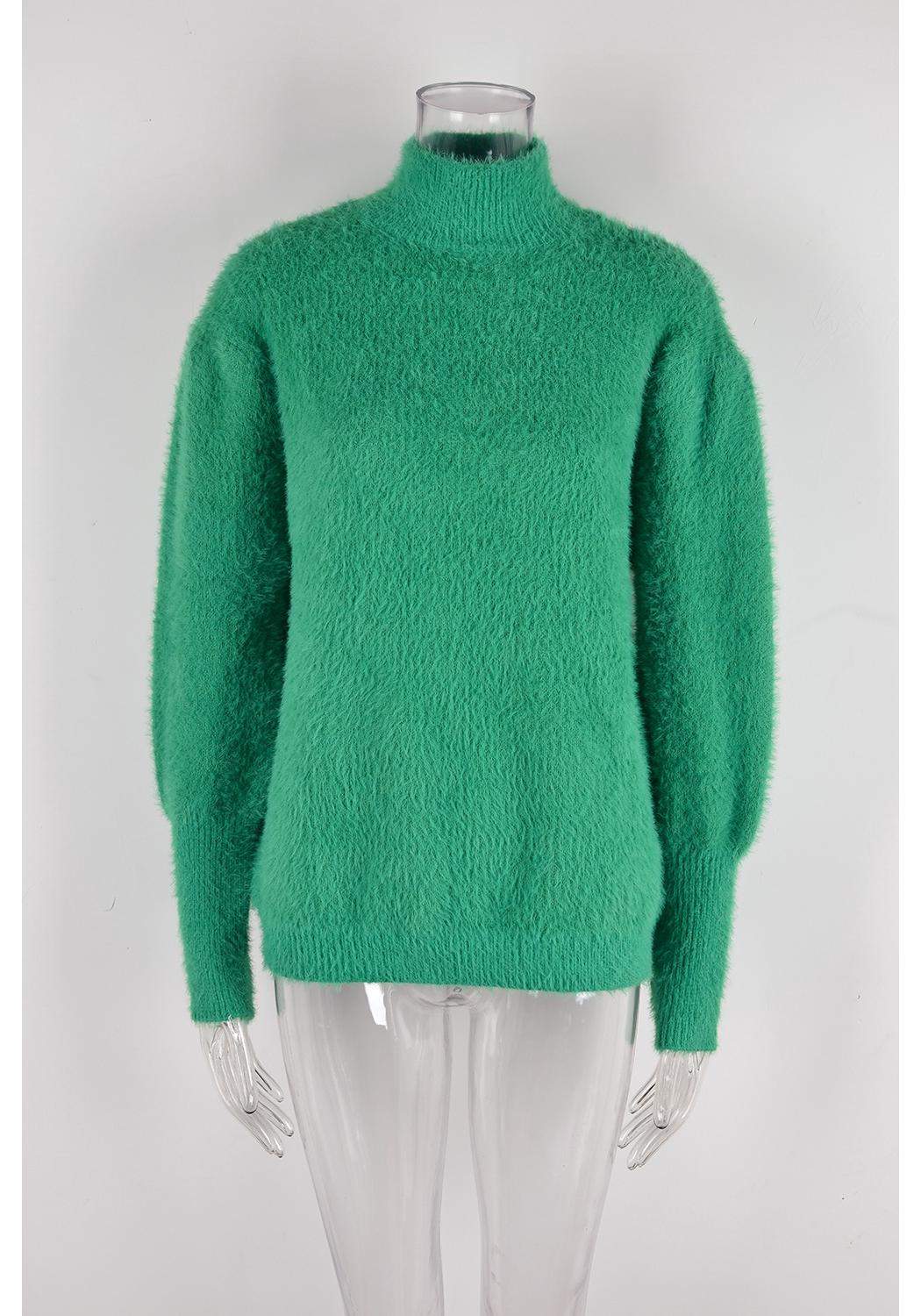 2026 Spring Women s High Neck Plush Pullover Knitwear Sweater - Solid Color S зелёный