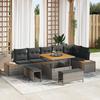 9-piece Garden Sofa Set with Grey Cushions Poly Rattan Acacia 3362928