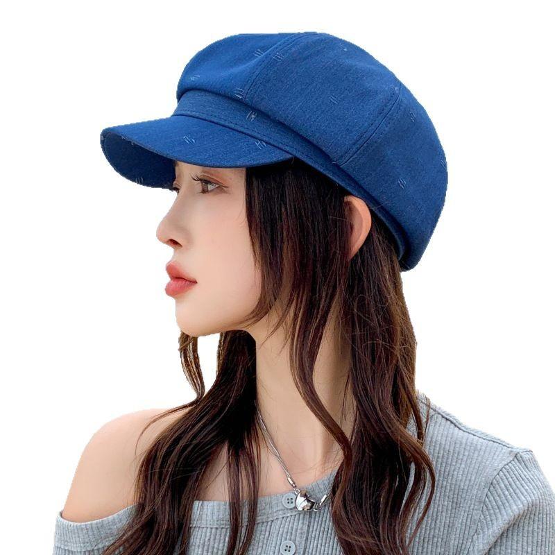 Hat Female High-End Sense Hole Solid Color Versatile Octagonal Hat Literary Retro Casual Newsboy Hat
