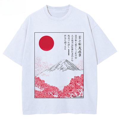 Cotton Mount Fuji Sakura Graphic T Shirt Traditional Japanese Scenery Frame Print Unisex Crew Neck Short Sleeve Streetwear Tee
