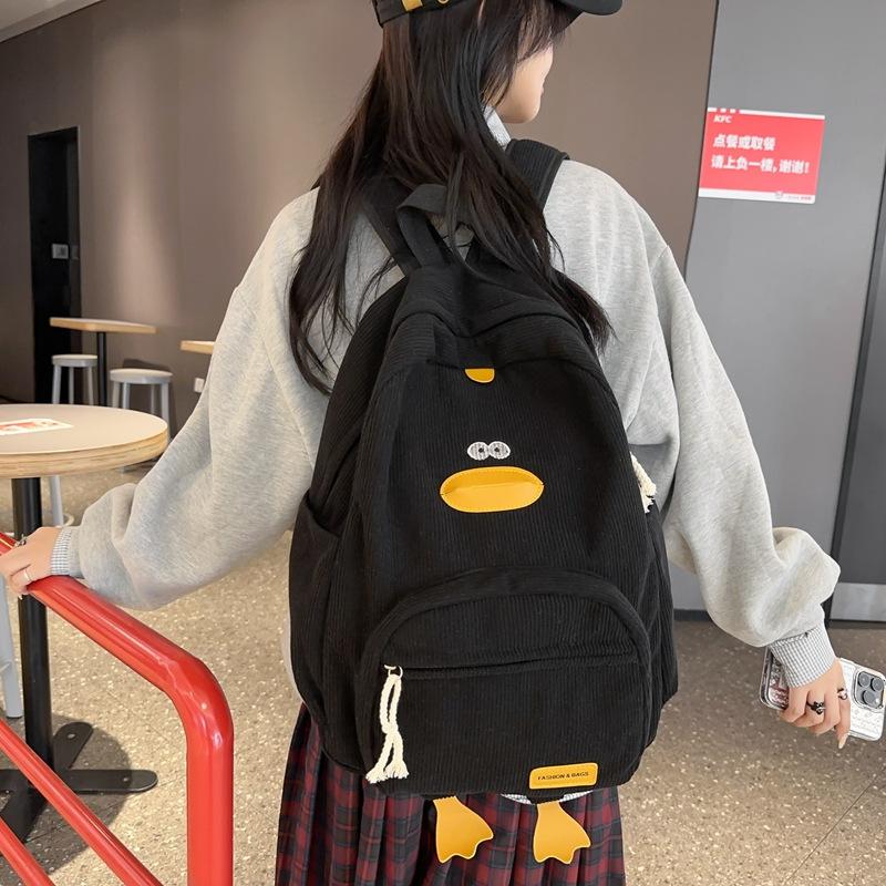 2025 new high-value student schoolbag backpack corduroy simple large-capacity duck middle and high school backpack