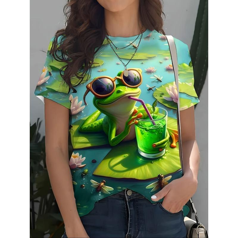 Summer Round Neck 3D Various Animal Print Top Fashionable Casual Short Sleeved Women's T-shirts