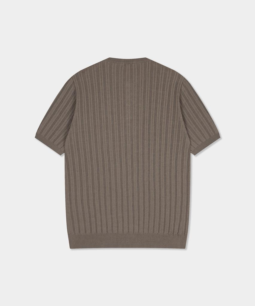 BIRBANTE Summer Washable Ribbed Henley Neck Knit - Beige