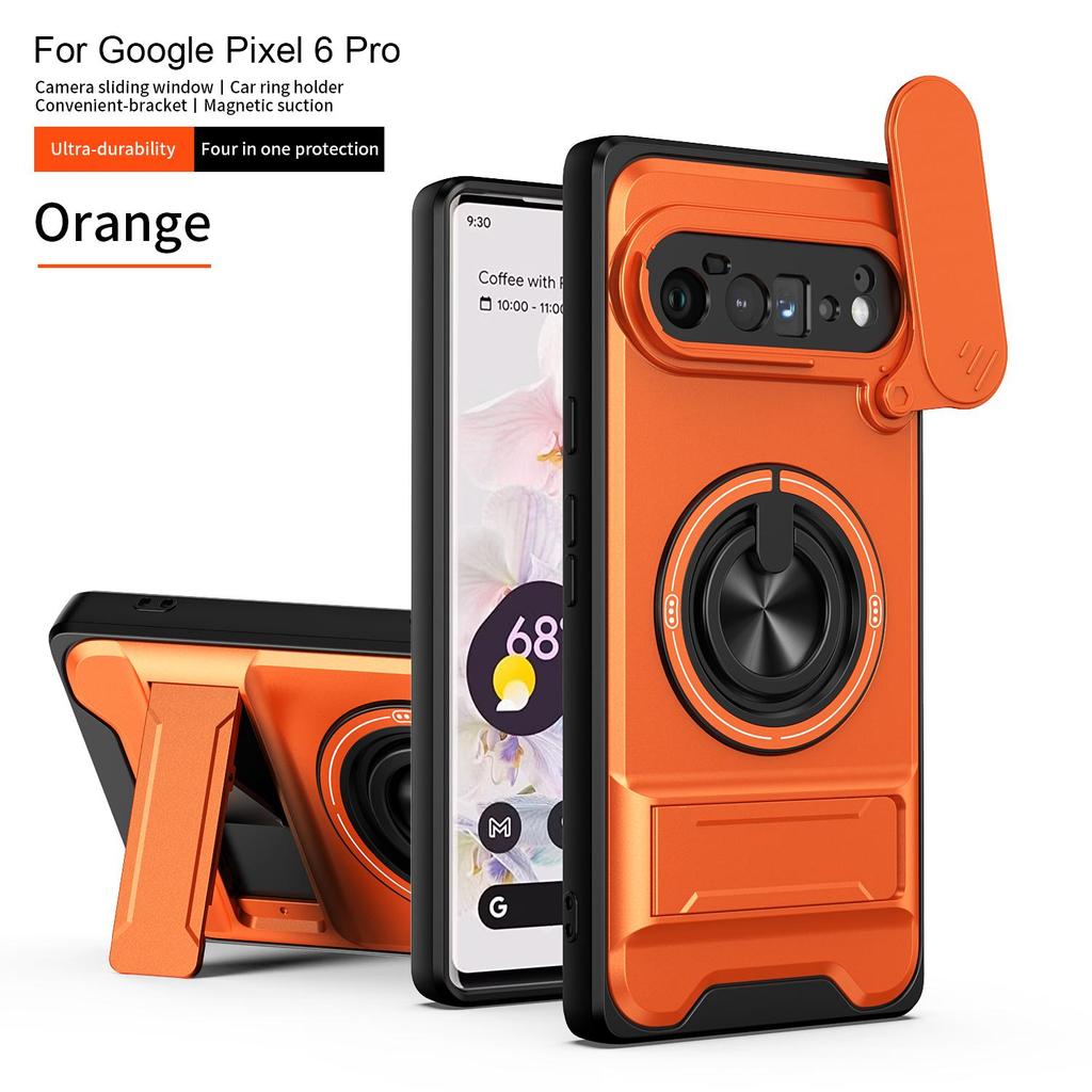 Slide Camera Cover Compatible for Google Pixel 6 Pro Case With Built-in Ring Stand and Folding Stand