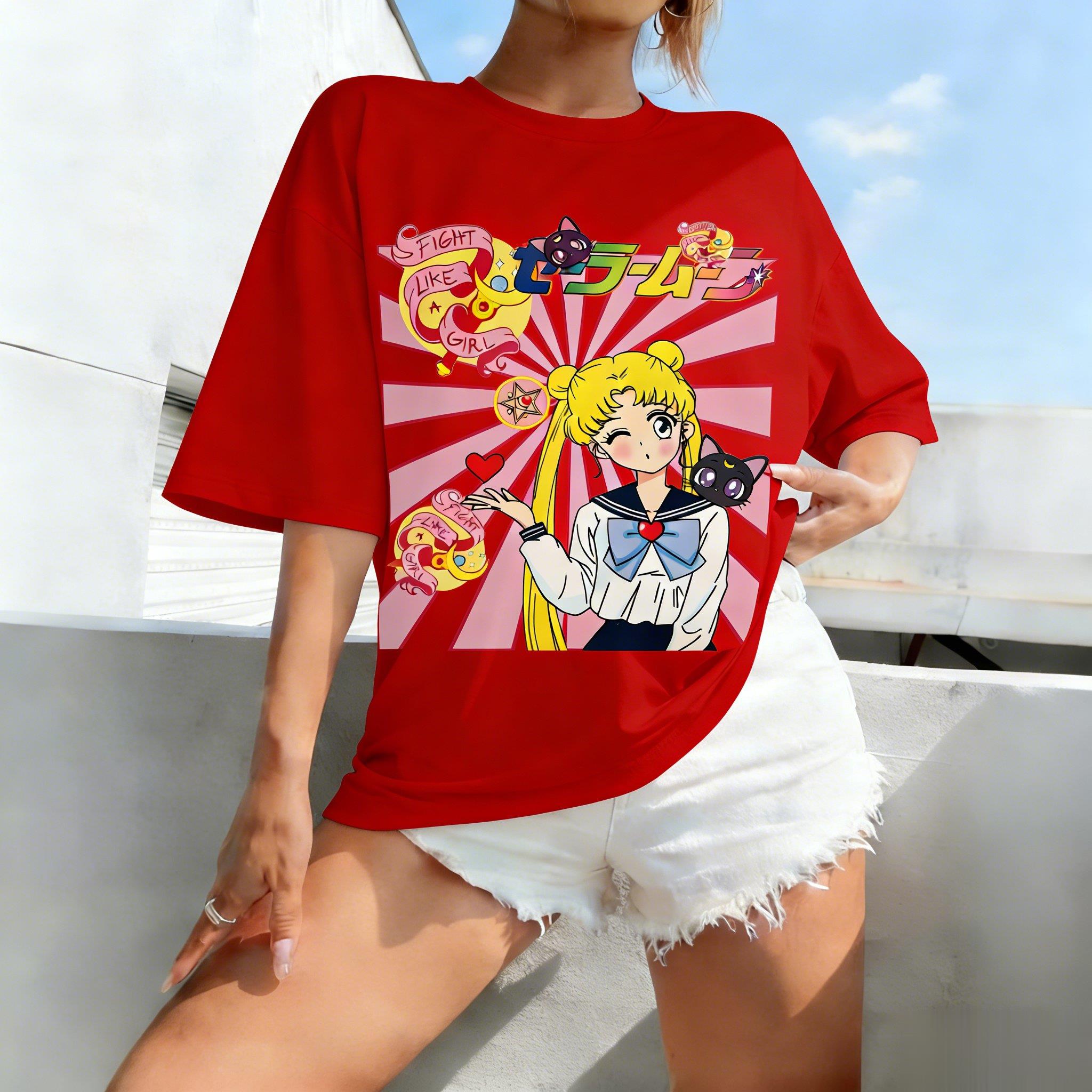 

Unisex Sailor Moon Graphic Tee Anime T Shirt Women Unisex Short Sleeve Vintage Oversized Casual Summer Tops Streetwear Y2k Clothes S