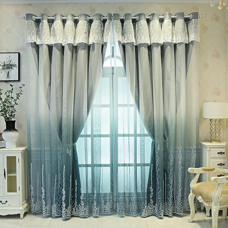 2 STK. Einfache Verdunkelungsvorhänge im nordischen Stil für Schlafzimmer und Wohnzimmer, elegant bestickte doppellagige perforierte Vorhänge aus Stoffgarn