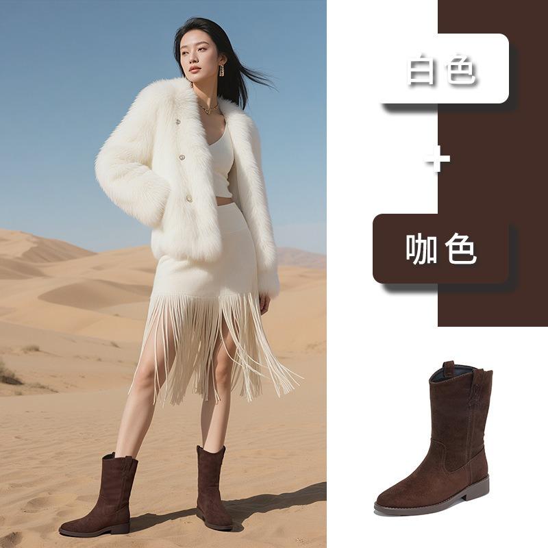 New pointed western cowboy boots autumn and winter casual versatile Martin boots retro short boots thick heel women's boots