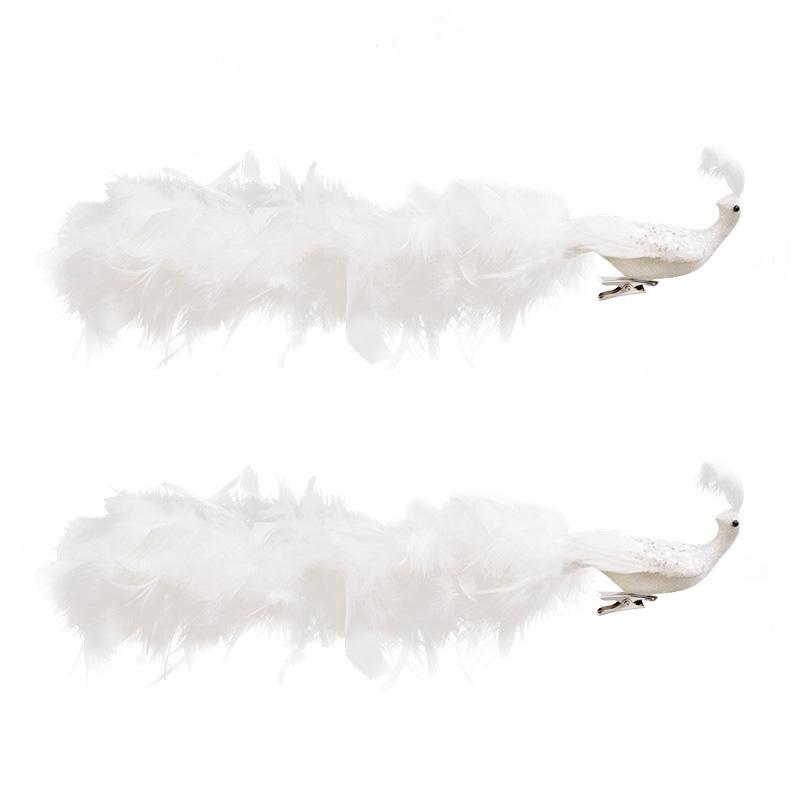 

1/2 шт. Белый павлин 40 см Верхушки для рождественской елки Украшение для елки Подвеска для подвешивания Блестящая на клипсе с длинным хвостом Рождественское украшение 2PCS