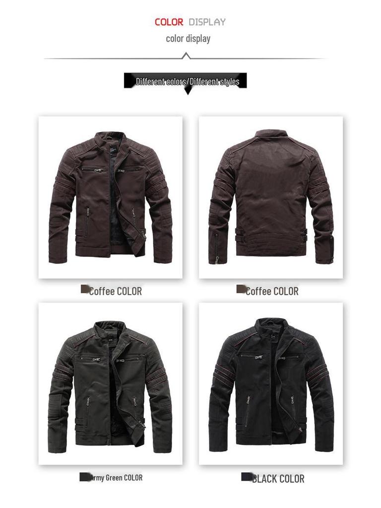 Men's Slim Fit Frosted Leather PU Motorcycle Jacket - Stylish Autumn & Winter Wear