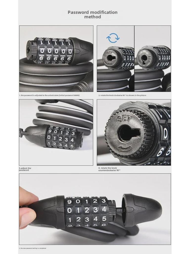 Reflekterande Cykelkabellås med Fem-siffrigt Kombinationslås för Mountainbikes & Landsvägscyklar