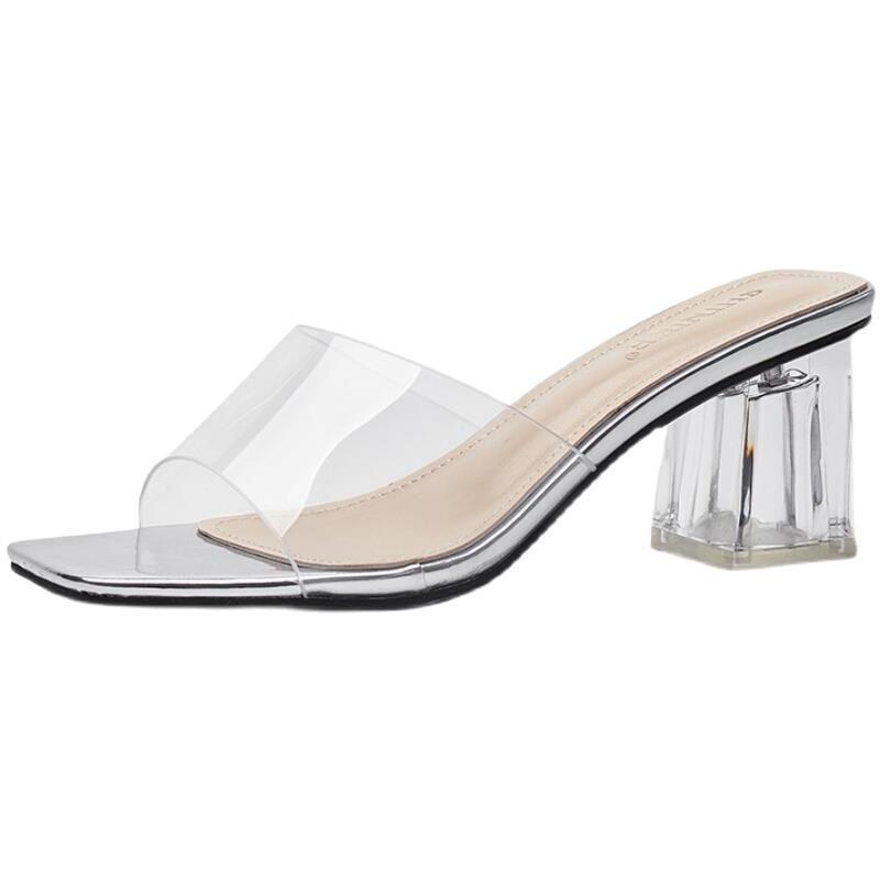 Cool Mop 2025 Summer New Style Internet Celebrity Transparent High Heels Cool Slippers Women's Crystal Fashion Women's Shoes
