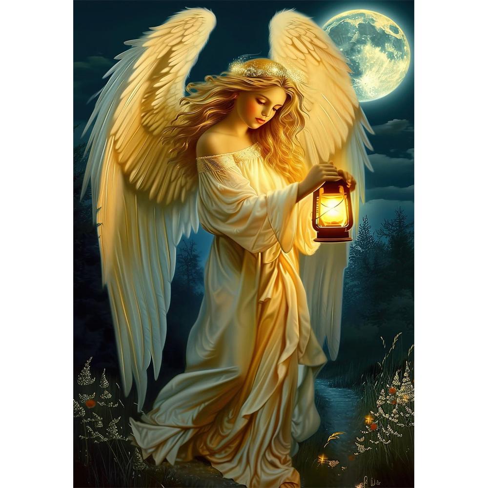 5D DIY Retro Angel Wall Art Round Diamond Painting Church Style Beautiful Angel Devotion Art Home Decoration