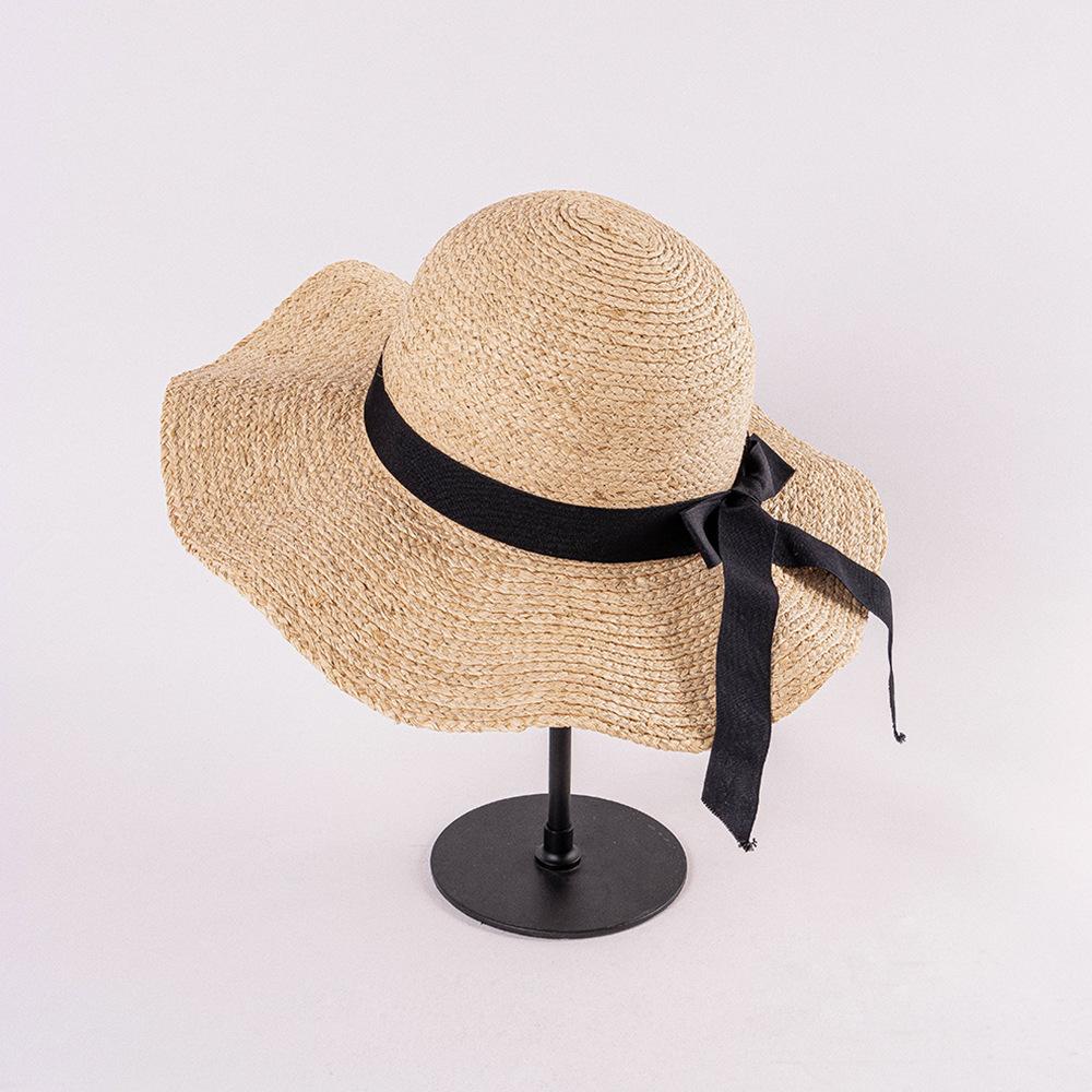 Spring and summer new bow raffia large brim black edge wavy brim fashion leisure beach travel sun protection