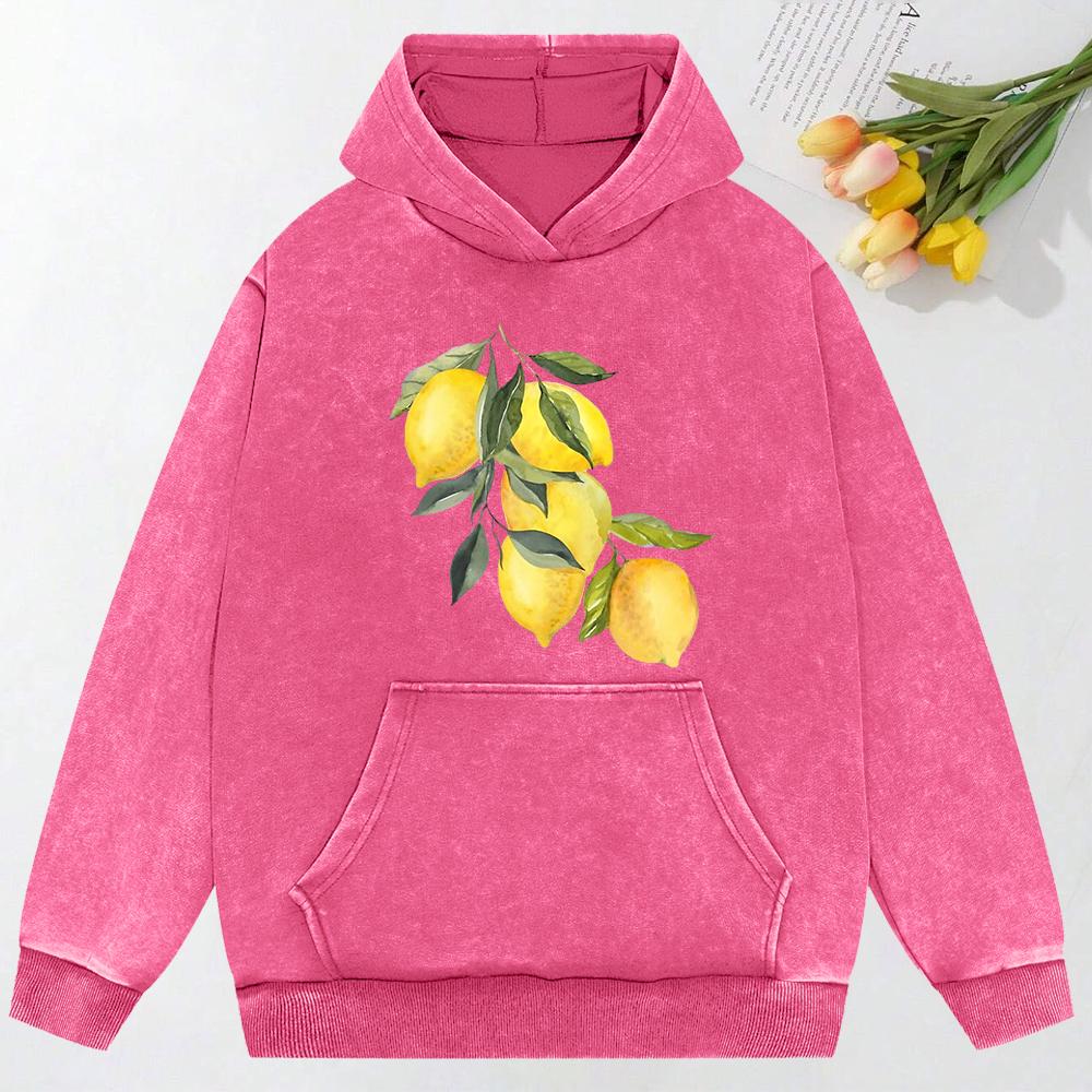 Creative Lemon  Printing Washed Streetwear Hip Hop Fashion Hoody All-Match Loose Pullover Y2K Oversized Clotheing