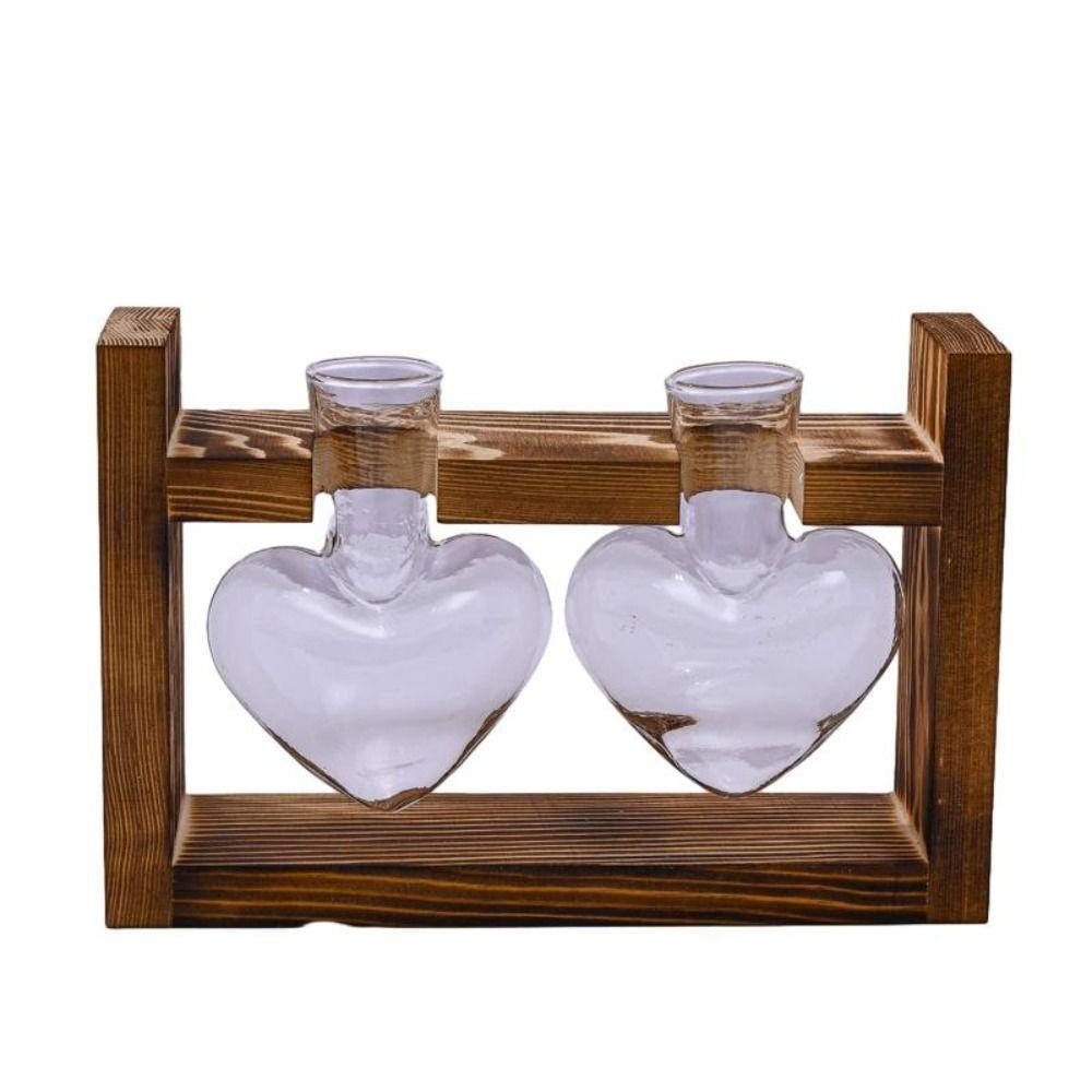 

Деревянная рама гидропонная ваза для растений бонсай декор цветочная композиция контейнер домашний декор Heart Type Two Bottles