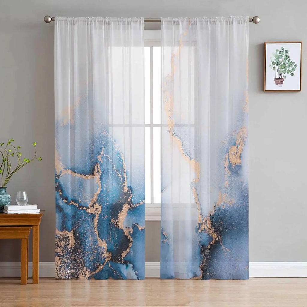 Abstract Marble Chiffon Sheer Curtains for Living Room Bedroom Home Decoration Window Voiles Tulle Drapes Curtain