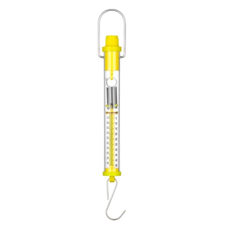 Classroom Essential Yellow Force Meter Cylinder Spring Scale With Clear Measurement Marking From 1N To 50N Capacity