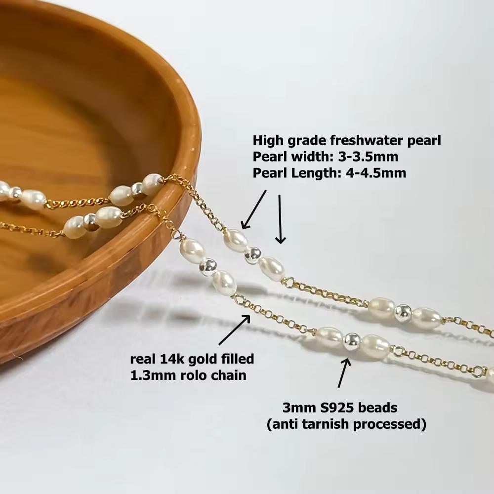 New Arrive Natural High Grade Freshwater Pearl with Bead Chain Fine 14k Gold Filled Bulk Rolo Chain for Permanent Jewelry Making