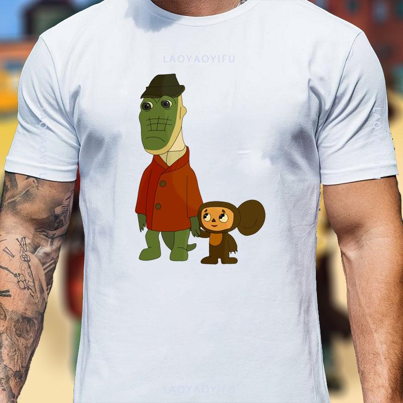T-shirt Grafica Unisex Gentleman Coccodrillo Cheburashka Scimmia Cartone Animato Carino Cotone Fan Animazione