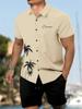 Summer New Men's Short Sleeve Shirt and Shorts 2 Piece Set Fashion Coconut Tree Print Lapel Shirt Beach Drawstring Shorts Set