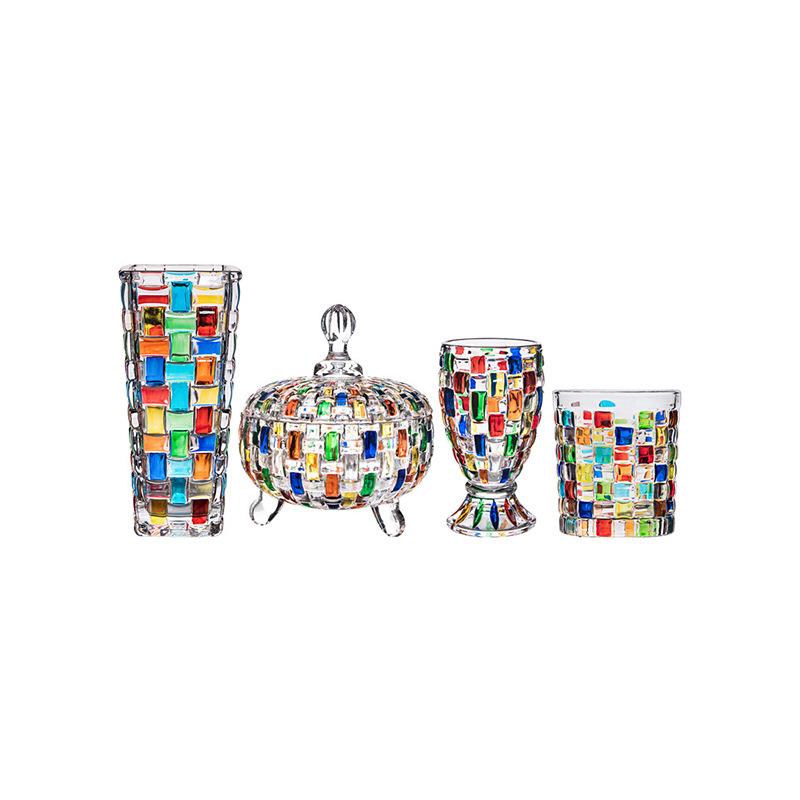 European Hand Painted Colorful Glass Candy Jar Woven Fruit Plate Juice Cup Whiskey Glass