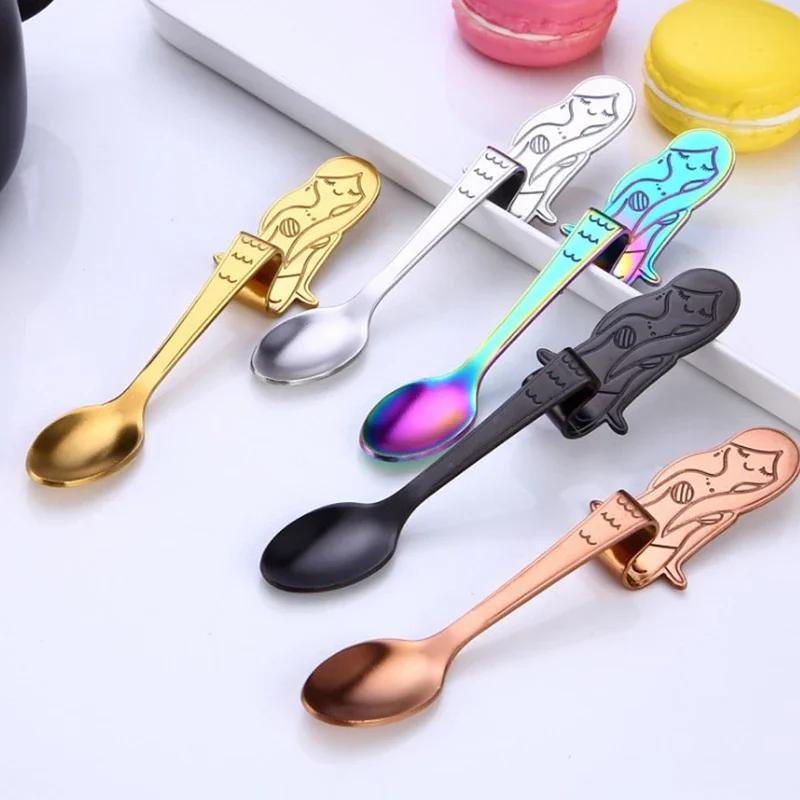 Hanging Mermaid Coffee Spoon for Dessert, Ice Cream, Drinking, Milk Tea - 304 Stainless Steel Kitchen Tableware