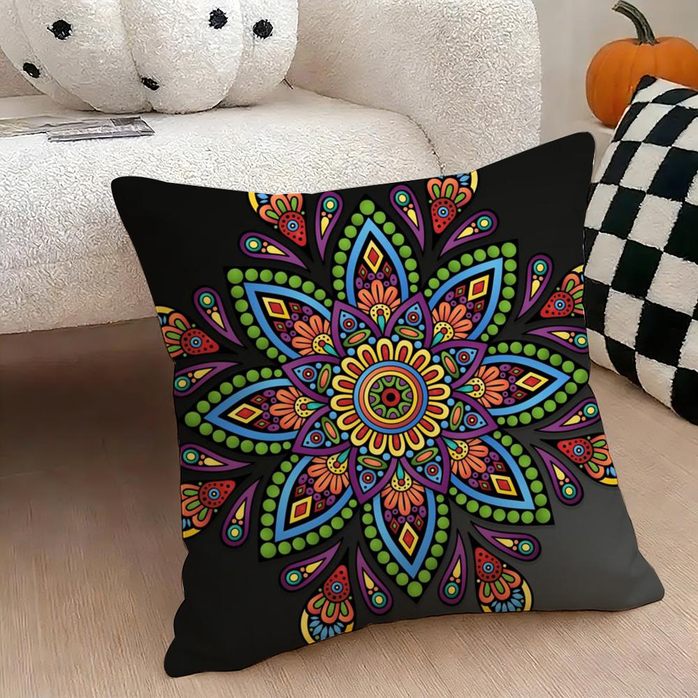 Mandala Style Decorative Cushion Cover Natural Linen Double Sided Print Throw Pillow Case for Sofa Couch Home Decor