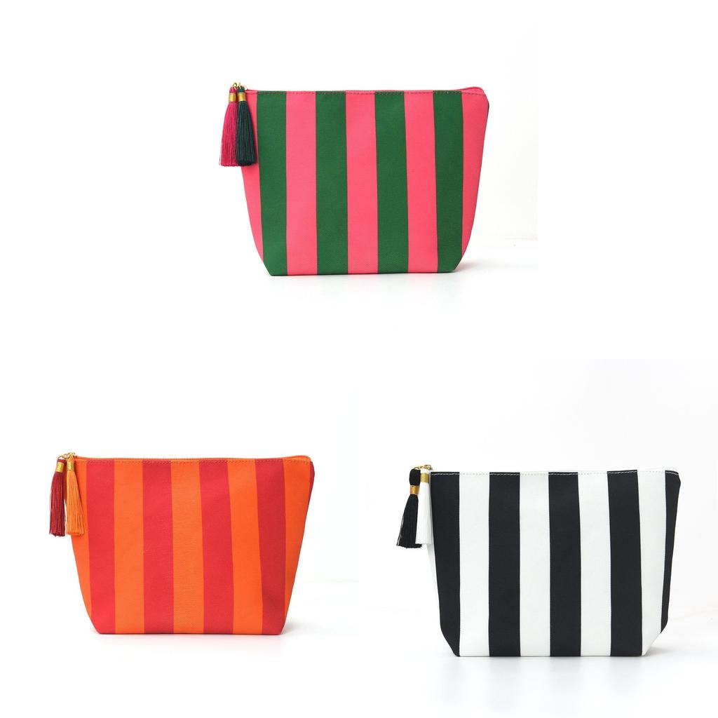 Corduroy Striped Storage Bag With Zipper For Travel And Daily Use
