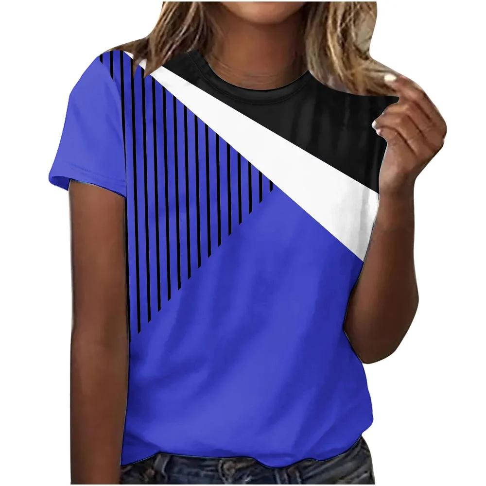 

Летняя модная футболка женская простая с диагональной полоской с 3D-принтом уличная повседневная футболка Харадзюку с круглым вырезом женские футболки 6XL