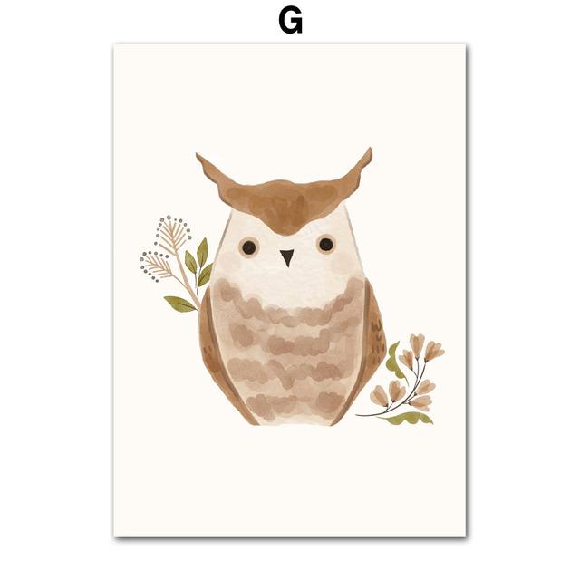 Veveriță Bufniță Vulpe Arici Pădure Pepinieră Boho Artă de perete Pictură pe pânză Postere și imprimeuri Poze de perete Copii Copii Decor fără cadru