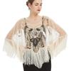 Mesh Sequin Tassel Shawl Evening Gown Strapless Wedding Dress with Elegant Beaded Cape Cover-up