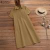 ZANZEA Vestido camisero casual de manga corta con cuello vuelto para mujer