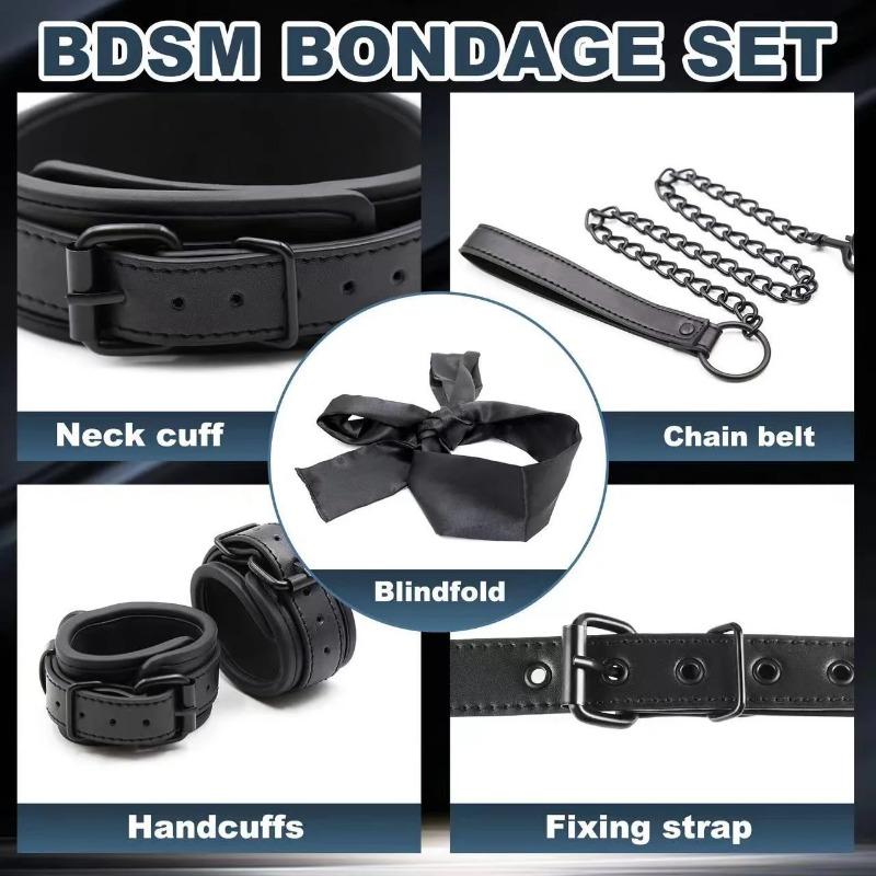Sex Restraints Neck To Wrist Kit with Traction Chain Back Handcuffs Collar