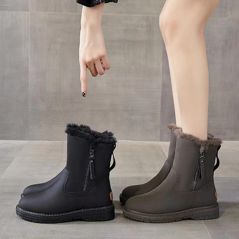 Fashion Waterproof Round Toe Winter Ladies Shoes Platform Zipper Leather Women's Snow Boots on Promotion Fashion 2025 Trend Work Booties