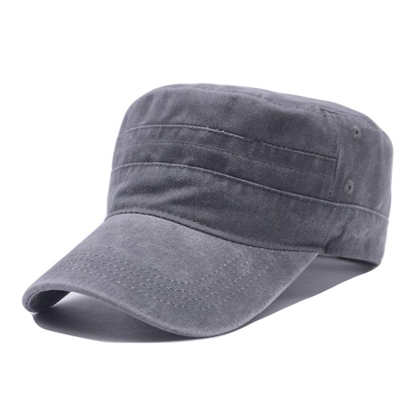 Flat top hat, solid color washed cotton cap, men's and women's four-season hat, sun hat, simple and versatile leisure