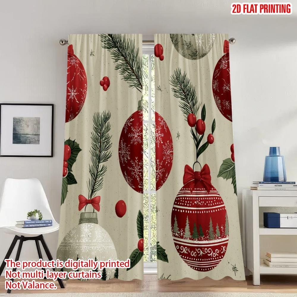 

Flat Printing Fashionable Christmas Curtains Ornament Seamless Digital Printed Polyester Drapes Festive Set Of 2 Made W100*H70(CM)-Grommet top&1PCS
