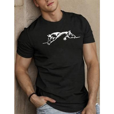 Europäische Größen Herren Sommer Kurzarm T-Shirt mit Pferde-Design