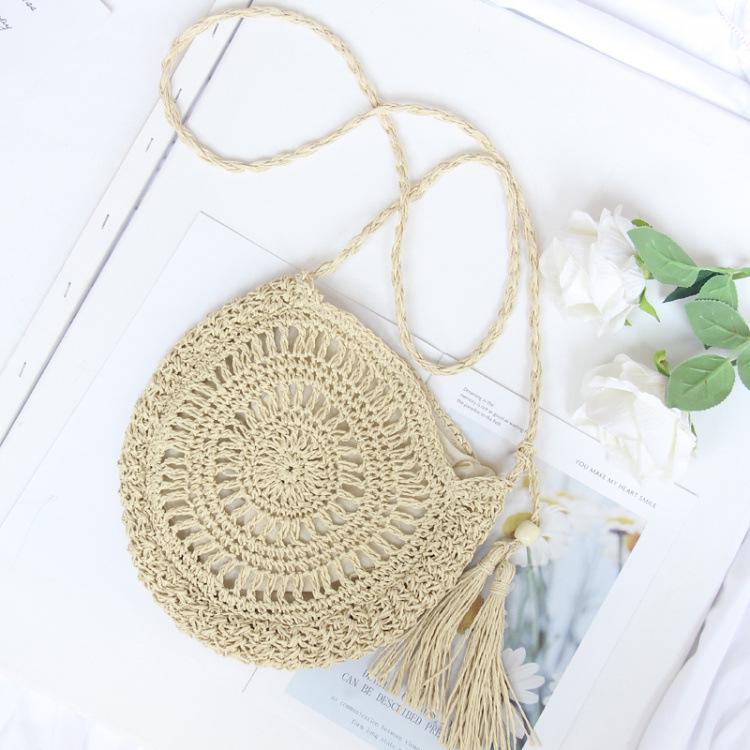 

Women s Handmade Crochet Raffia Crossbody Beach Bag with Tassels
