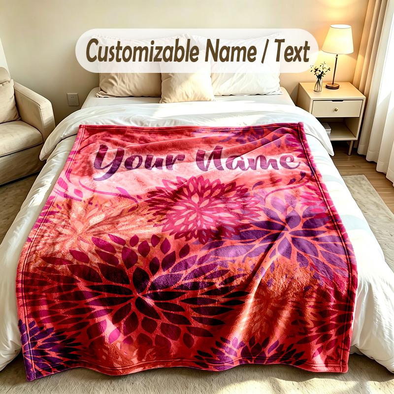 Floral Garden Theme Soft Blanket Personalized Custom Name Text Print Warm Blanket Home Sofa Bedroom Decor