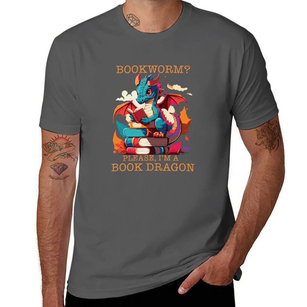 Bookworm No Book Dragon Tshirt Basic Plain Short Sleeve Crew Neck Tee