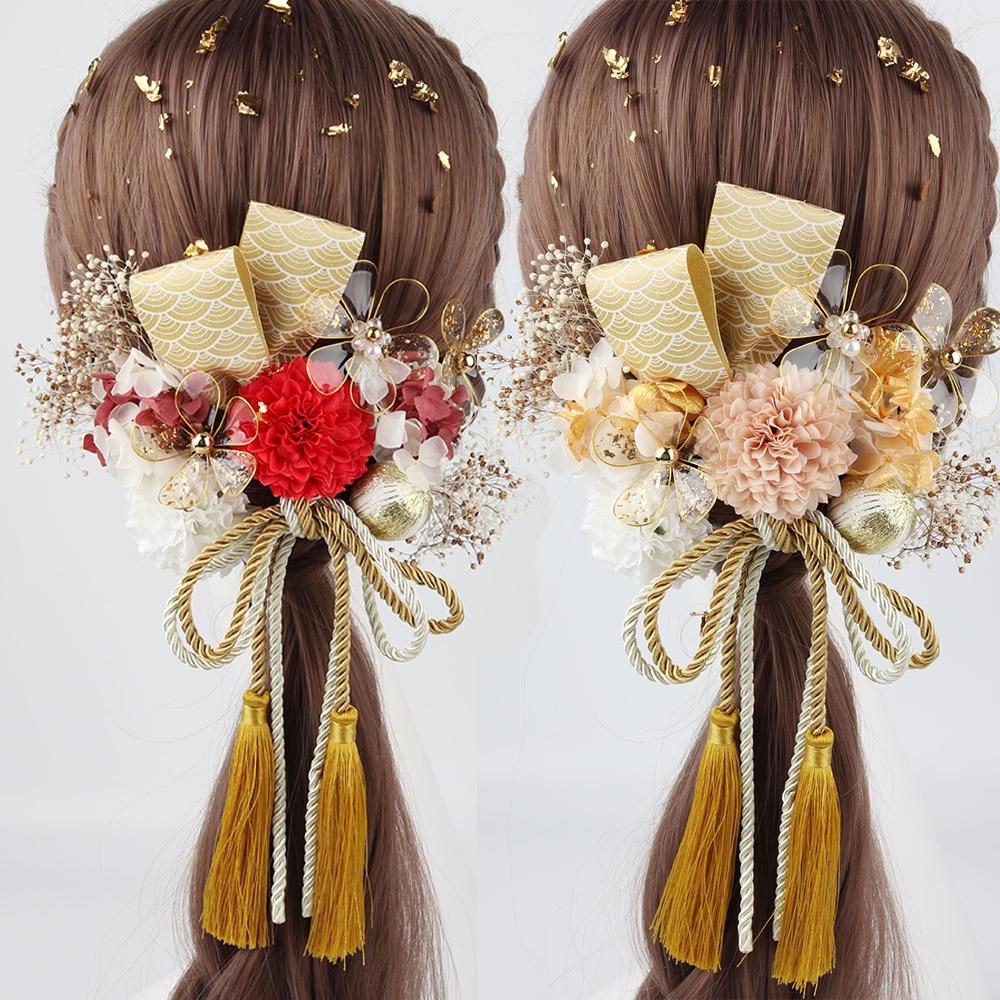 Japanische handgefertigte Haarspange mit Stoffblume, Quaste, Kimono-Haarnadel, Kopfschmuck, Geisha-Haarspange, Haarnadeln für Hochzeiten und Feste