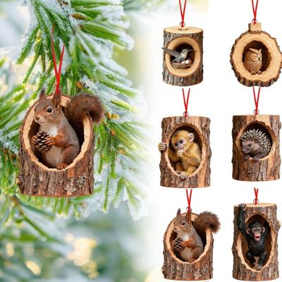 6 Peças Enfeite de Natal Animal da Floresta Esquilo Macaco Koala Design Acrílico Enfeite Pendurado Árvore de Natal Decoração para Casa