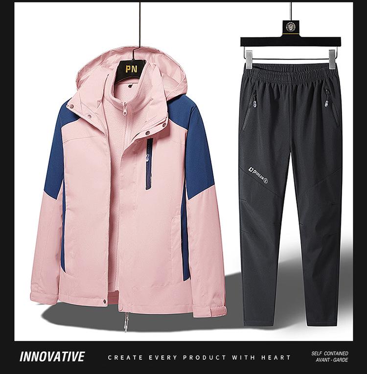 Three-in-One Winter Ski Suit Set: Windproof, Waterproof, Plus Velvet for Men, Women, and Children