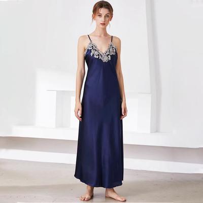 Imitation Silk Pajamas Women's Lace Sexy V-neck Long Suspender Pajamas Pajamas Home Clothes