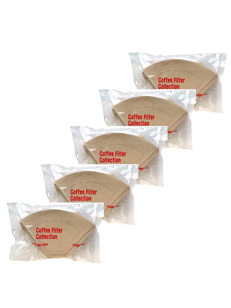 Kanae Paper Coffee Filters, KS, Trapezoidal Shape, 4-6 Cups, 100 Filters x 5 Packs, Unbleached, Made in Japan, Brown