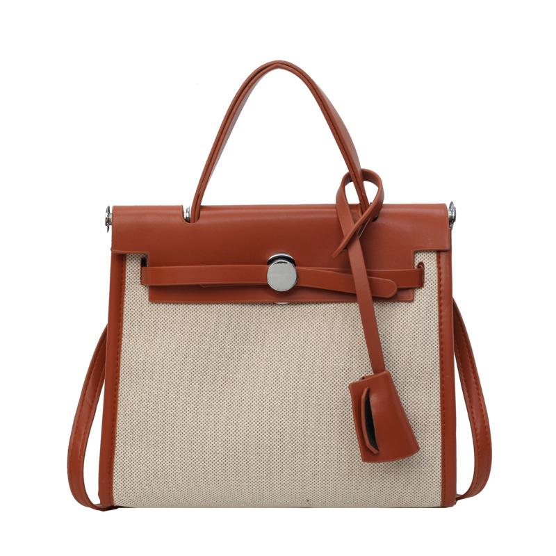 

Women s bag new high-end canvas Kelly bag portable platinum bag shoulder messenger commuter bag One size