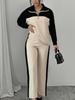 Nouveau Ensemble Mode Automne pour Femme : Haut Color Block avec Pantalon Droit Taille Haute