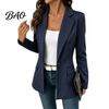 Giacca Casual da Donna a Righe con un Bottone, Giacca Traspirante da Lavoro Business Slim Fit, Cappotto a Maniche Lunghe con Collo a Lancia per l'Autunno
