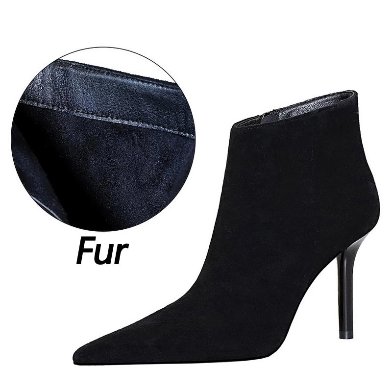 

Обувь Замшевые Ботильоны Для Женщин Каблуки Зимние Сапоги Острый Носок Шпильки Высокие Каблуки Ботинки Боковая Молния Черные Короткие Ботинки 40